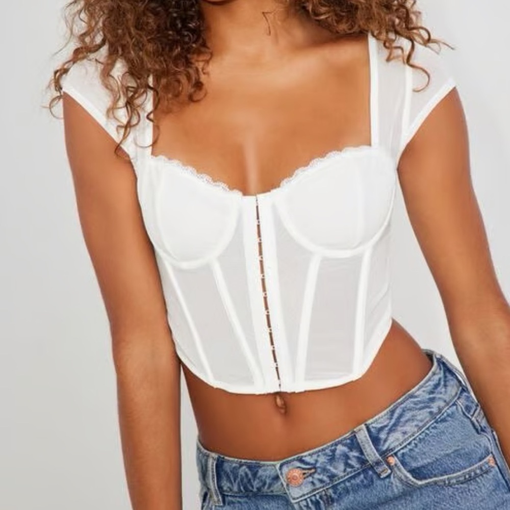 White Corset-Style Bustier Top